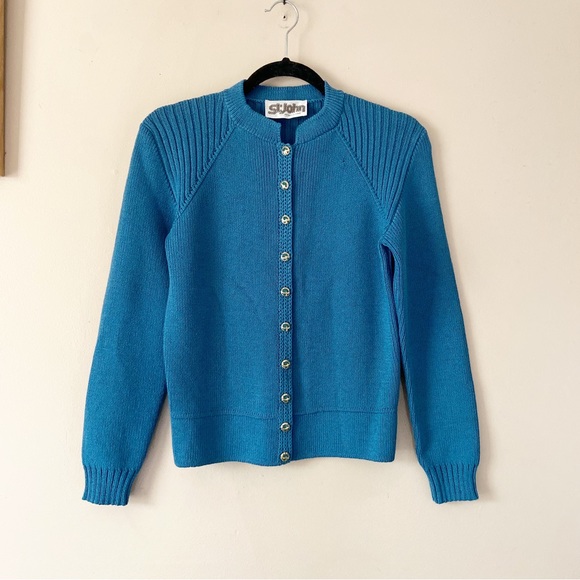 St John•DAMAGED blue knit button up cardigan blouse - Picture 4 of 12
